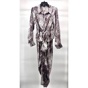 Women's Dress - mittoshop Upper Manhattan Leopard Satin Collar Midi Dress Size M